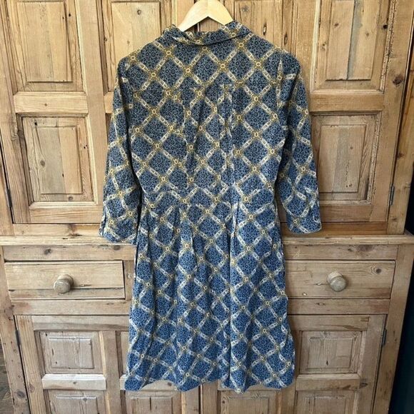 Womens Maeve 8 Button Front Shirt Dress Collared Pattern Blue Gray Yellow Anthro - Picture 7 of 11